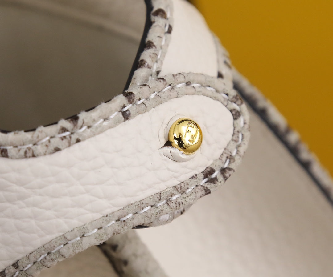 Fendi Peekaboo White Leather Medium Top Handle Bag with Shoulder Strap