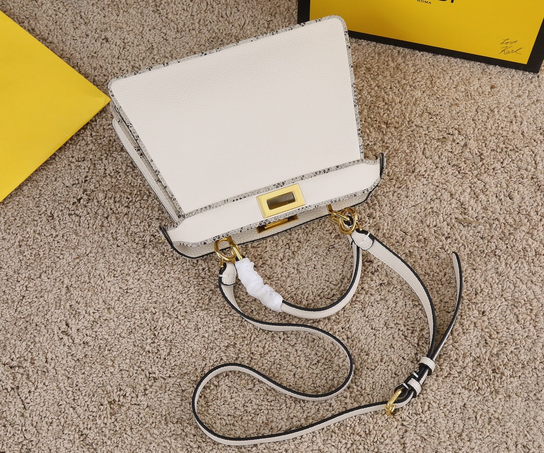 Fendi Peekaboo White Leather Medium Top Handle Bag with Shoulder Strap