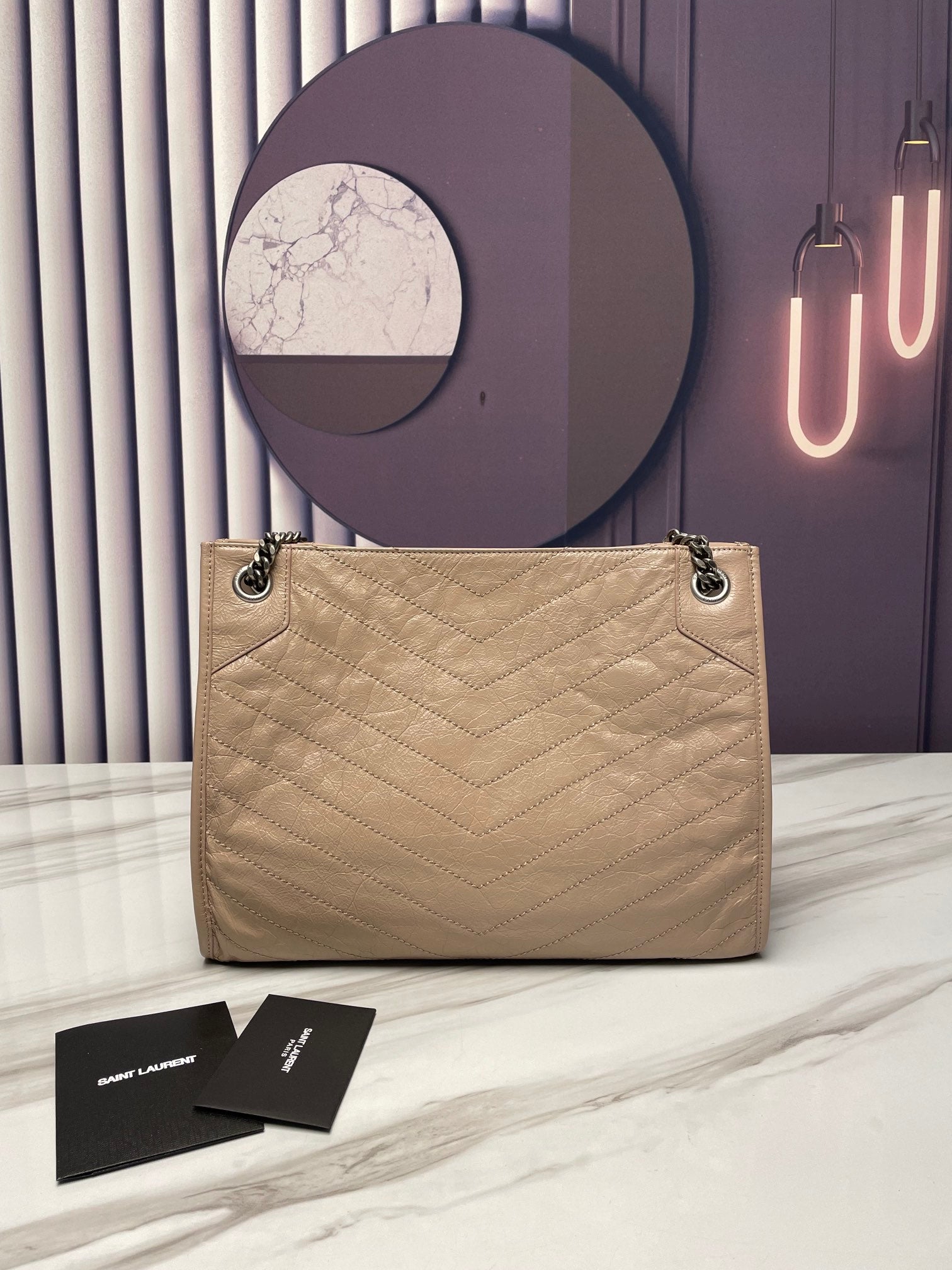 Saint Laurent Niki Medium Shoulder Bag in Crinkled Vintage Leather - Beige