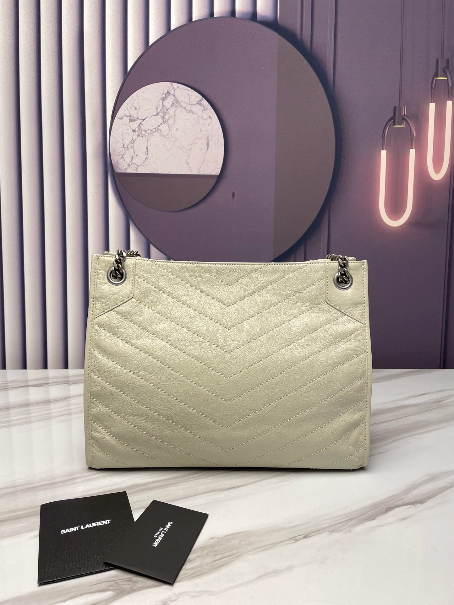 Saint Laurent Niki Medium Shoulder Bag in Vintage White Quilted Leather