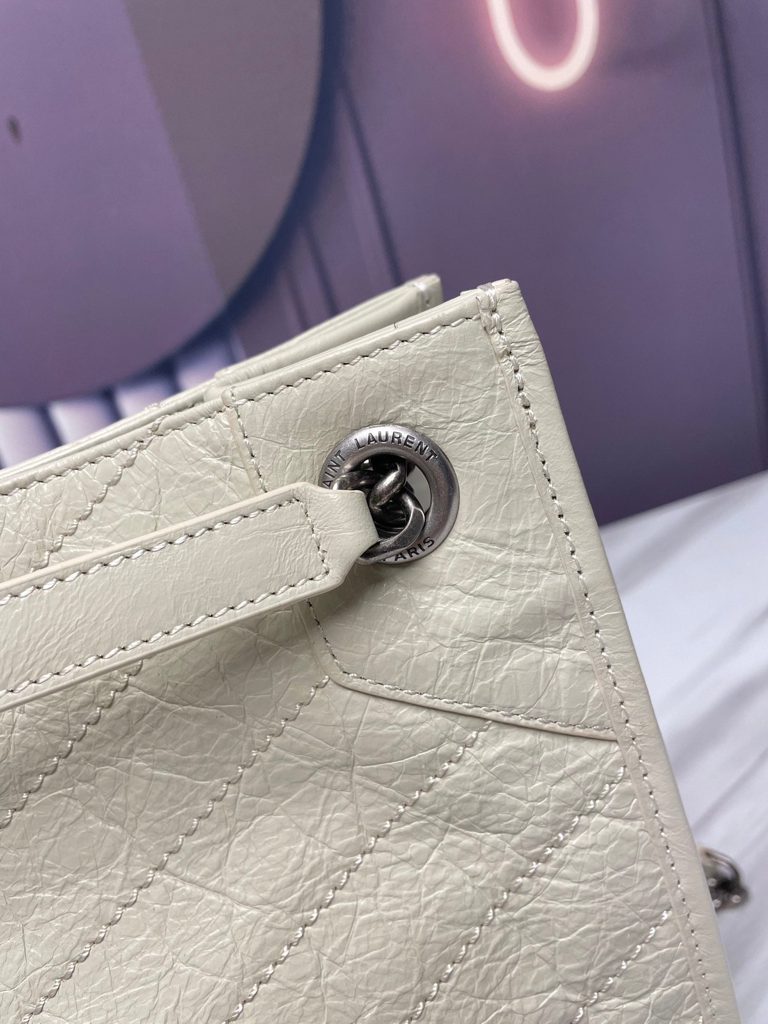 Saint Laurent Niki Medium Shoulder Bag in Vintage White Quilted Leather