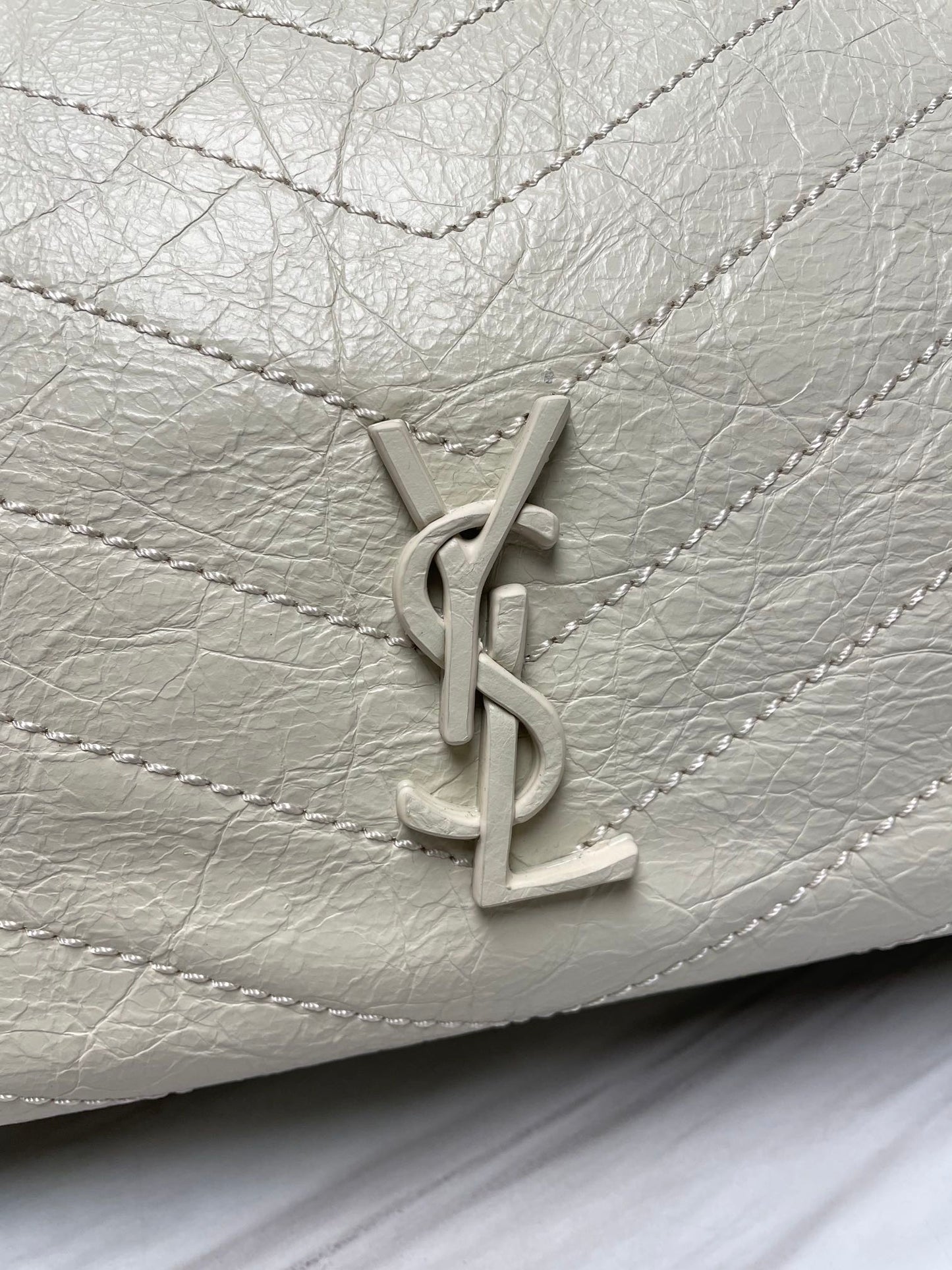 Saint Laurent Niki Medium Shoulder Bag in Vintage White Quilted Leather