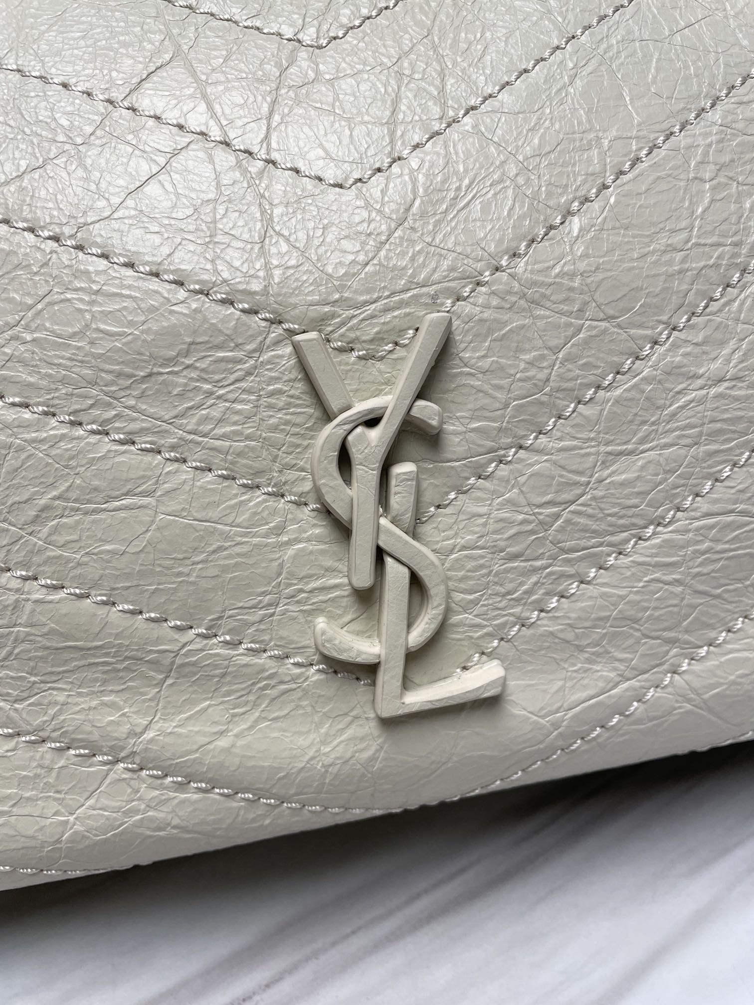 Saint Laurent Niki Medium Shoulder Bag in Vintage White Quilted Leather