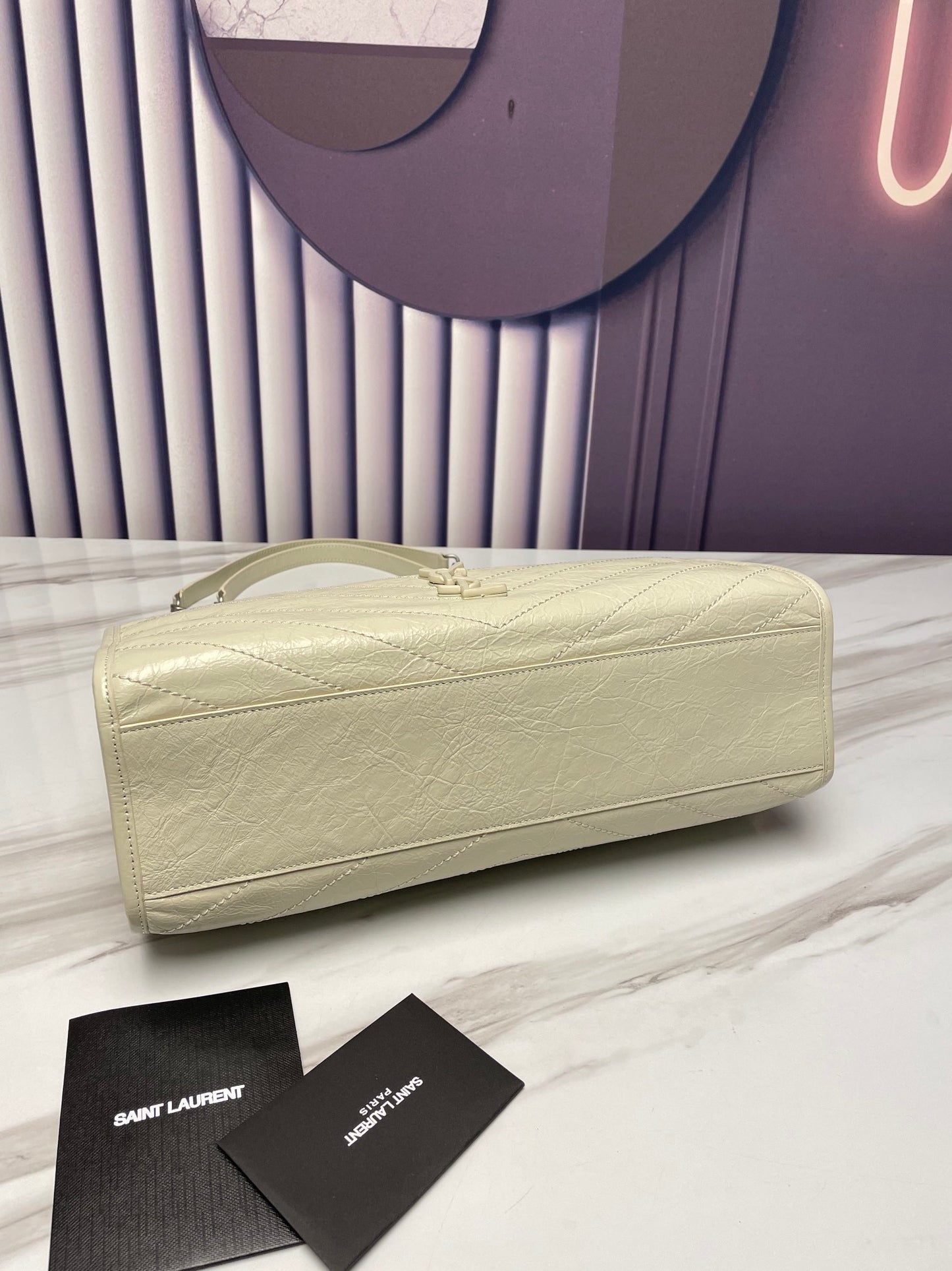 Saint Laurent Niki Medium Shoulder Bag in Vintage White Quilted Leather
