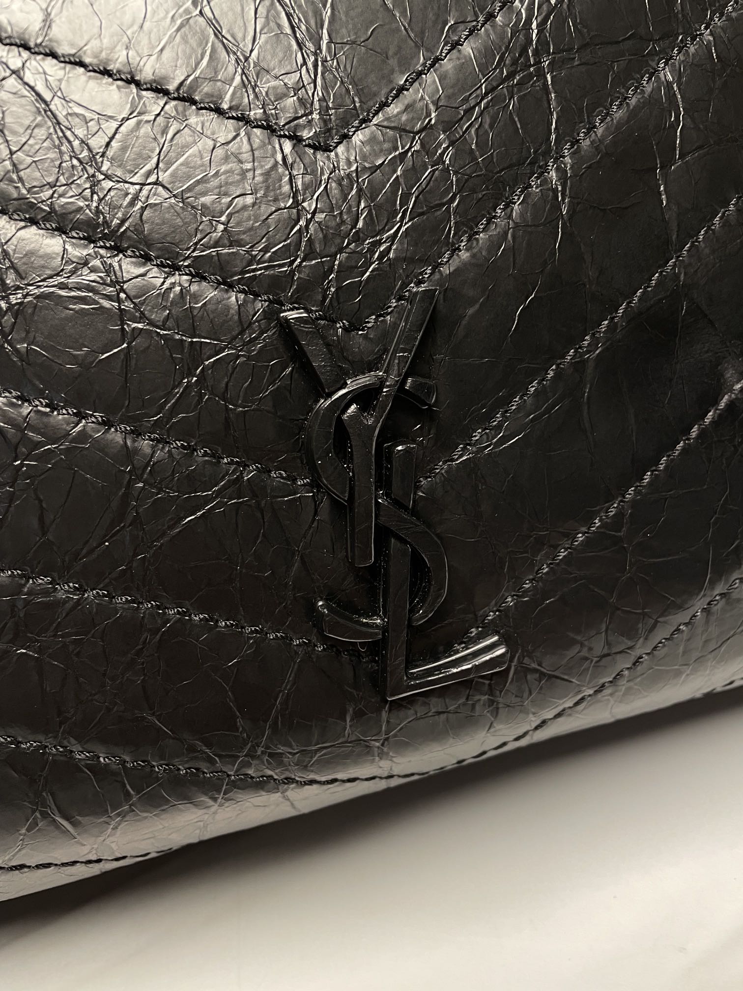 Saint Laurent Large Loulou Shopping Bag - Black Quilted Crinkled Leather