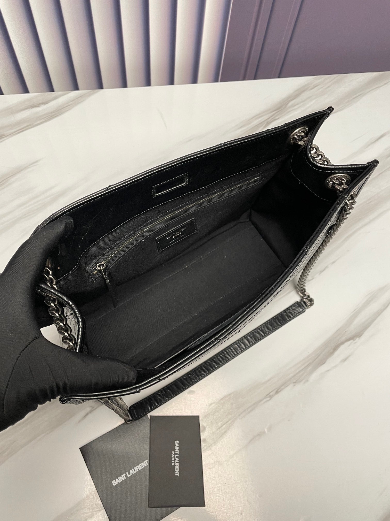 Saint Laurent Large Loulou Shopping Bag - Black Quilted Crinkled Leather