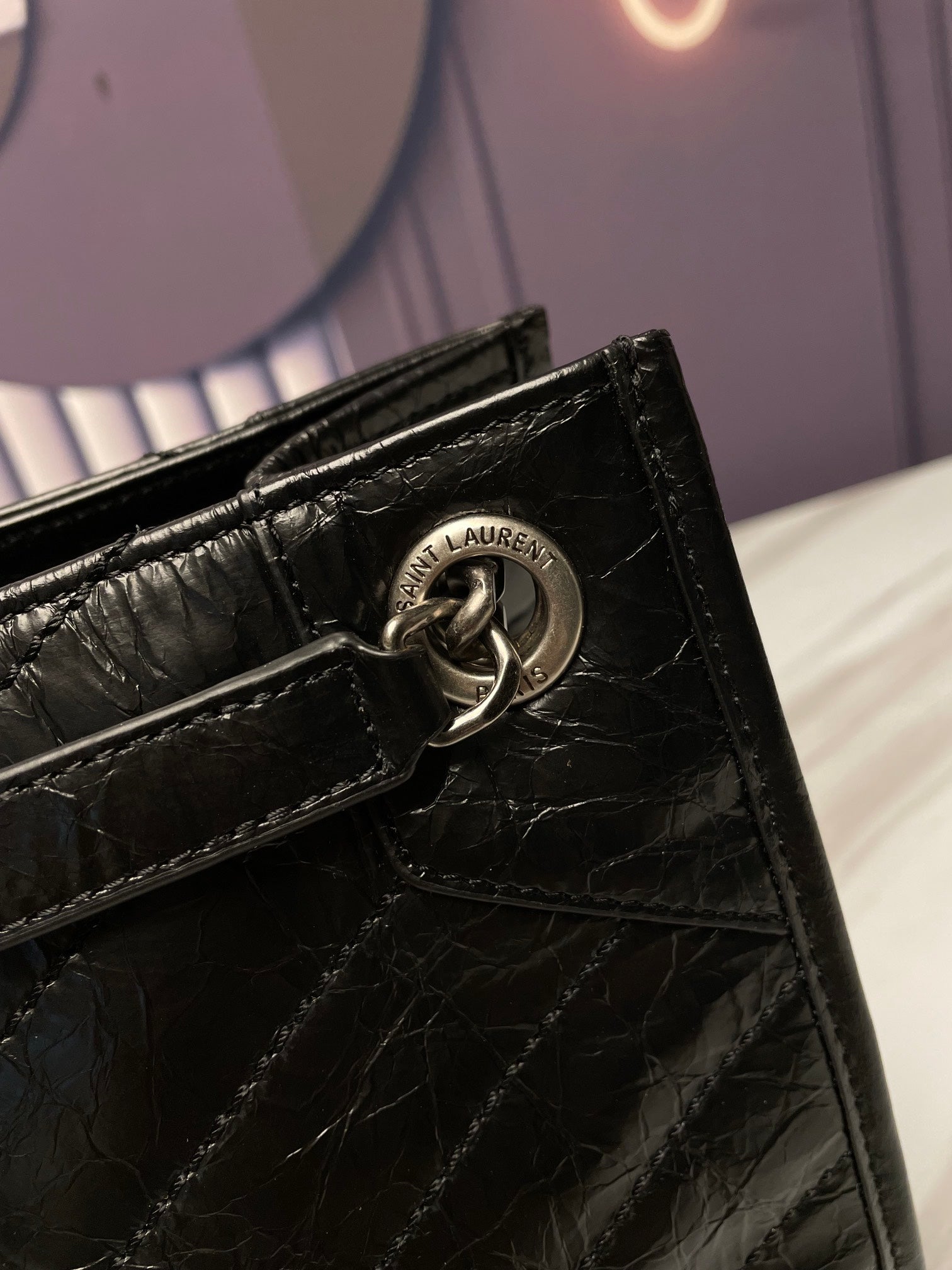 Saint Laurent Large Loulou Shopping Bag - Black Quilted Crinkled Leather