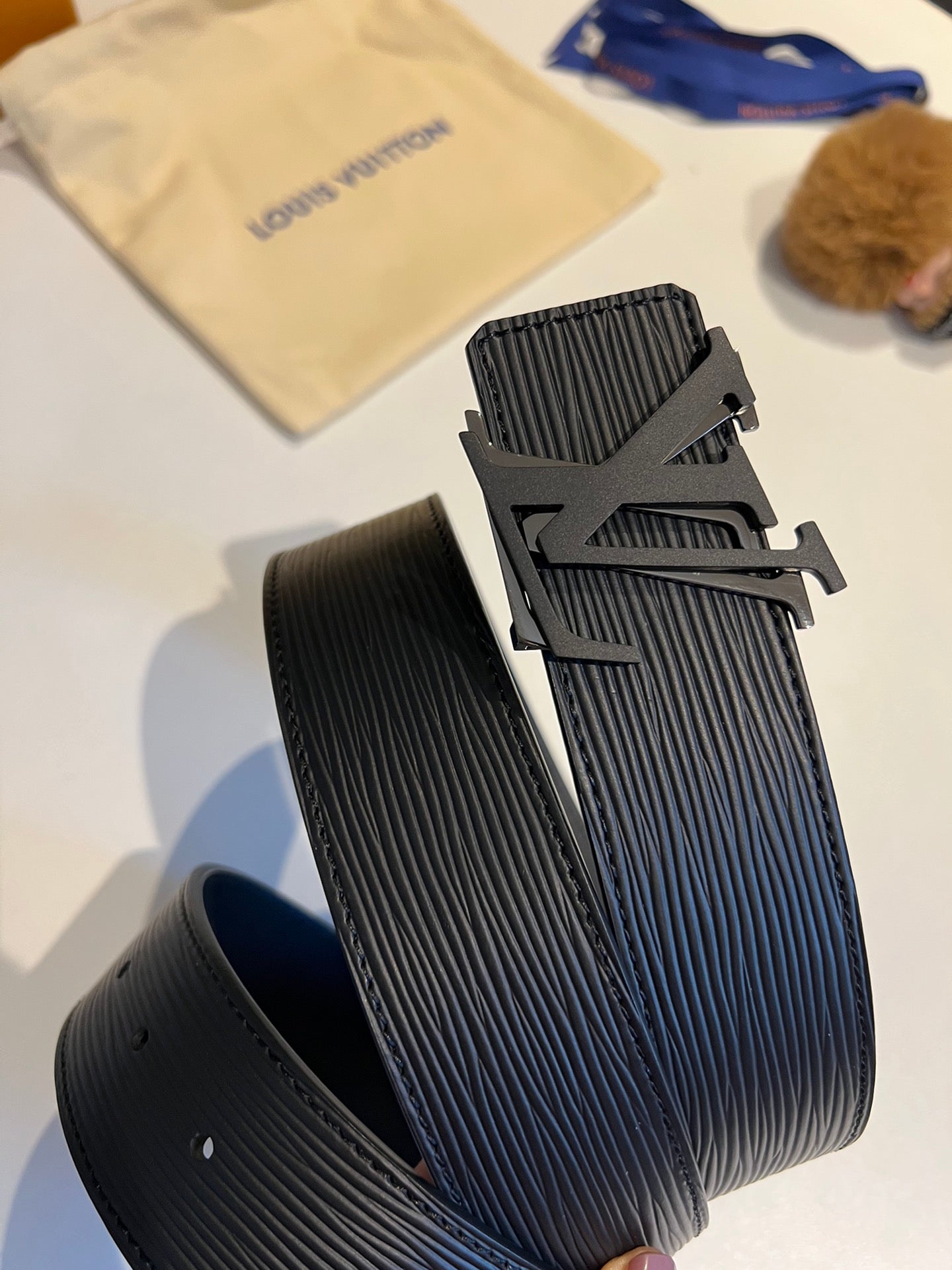Louis Vuitton Men's LV Initiales 40mm Reversible Belt, Black Epi Leather, Silver-Tone Hardware Buckle