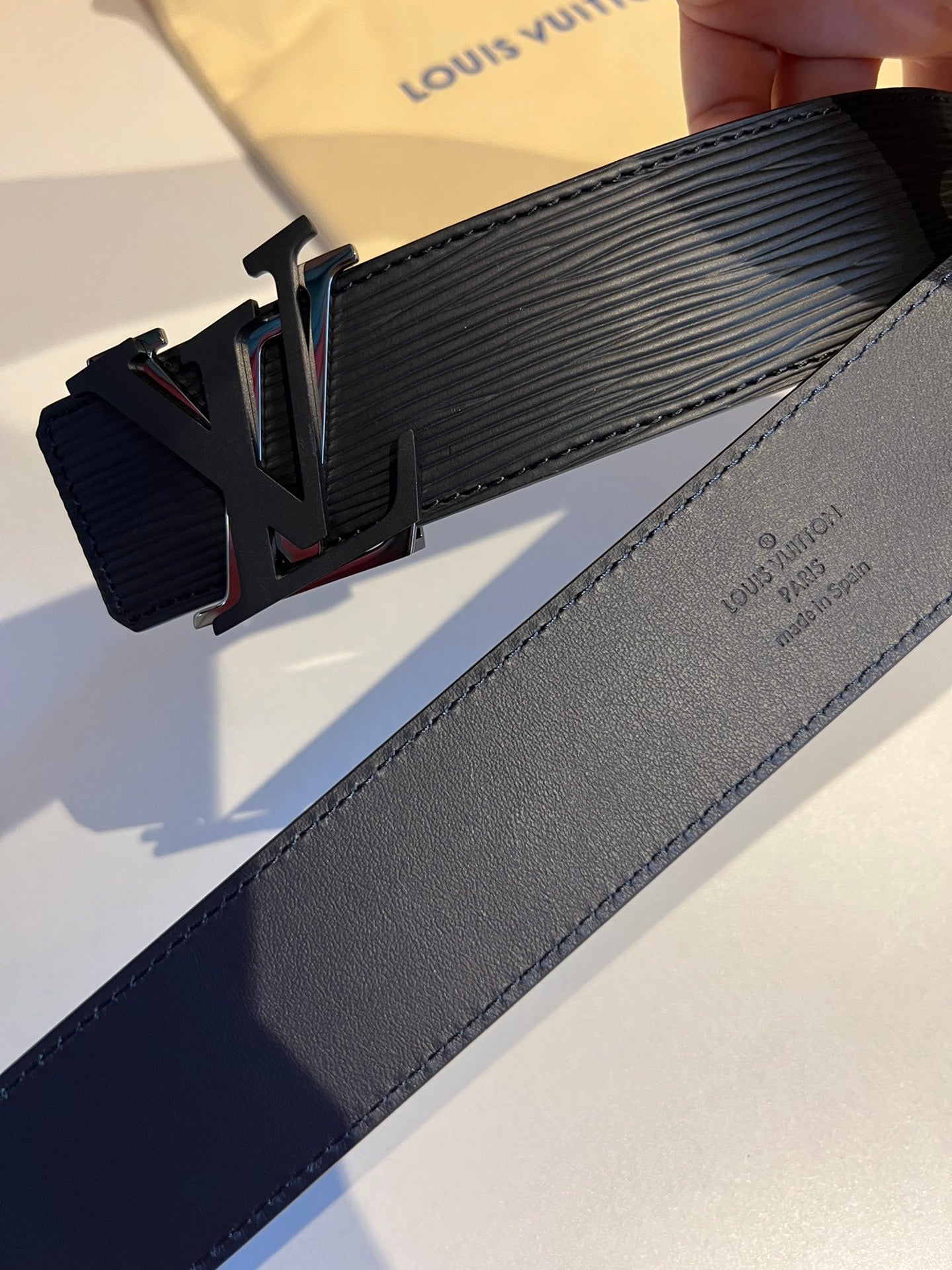 Louis Vuitton Men's LV Initiales 40mm Reversible Belt, Black Epi Leather, Silver-Tone Hardware Buckle