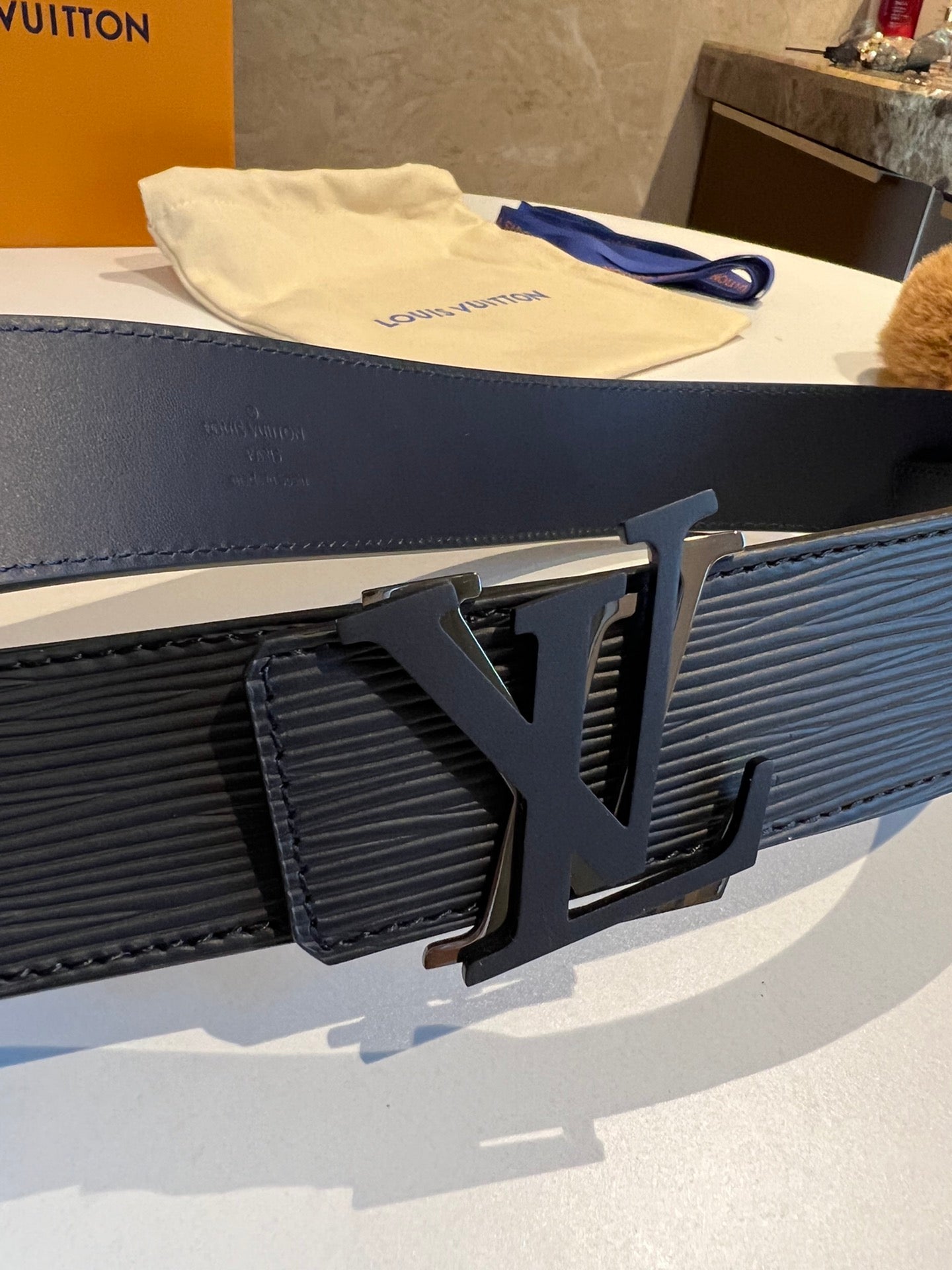 Louis Vuitton Men's LV Initiales 40mm Reversible Belt, Black Epi Leather, Silver-Tone Hardware Buckle