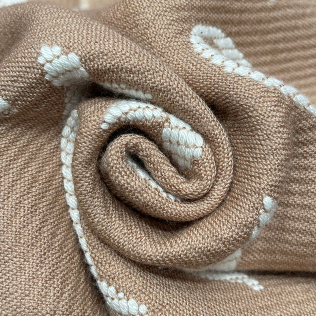 Louis Vuitton Monogram Scarf - Beige and White Luxury Winter Shawl with Fringes