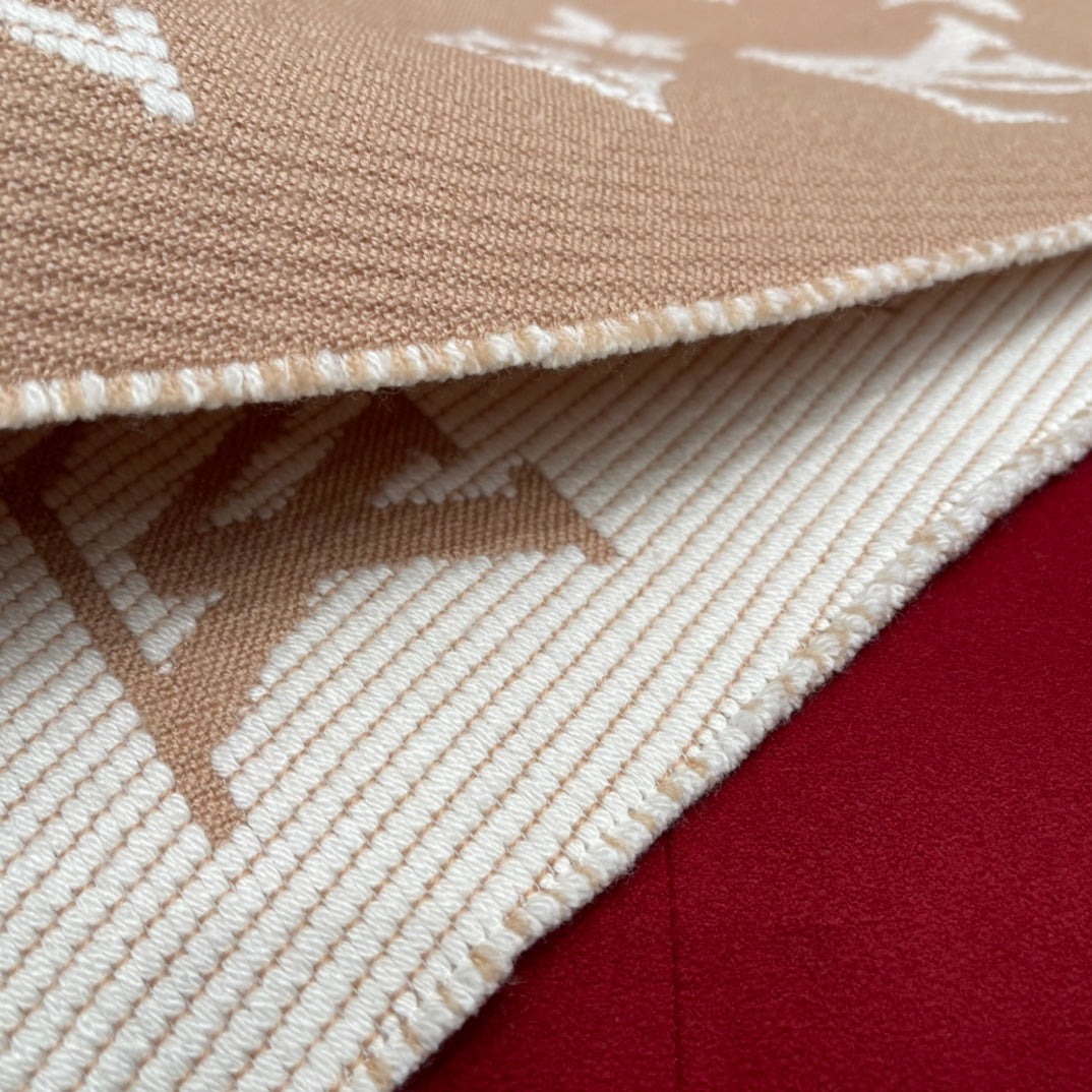 Louis Vuitton Monogram Scarf - Beige and White Luxury Winter Shawl with Fringes