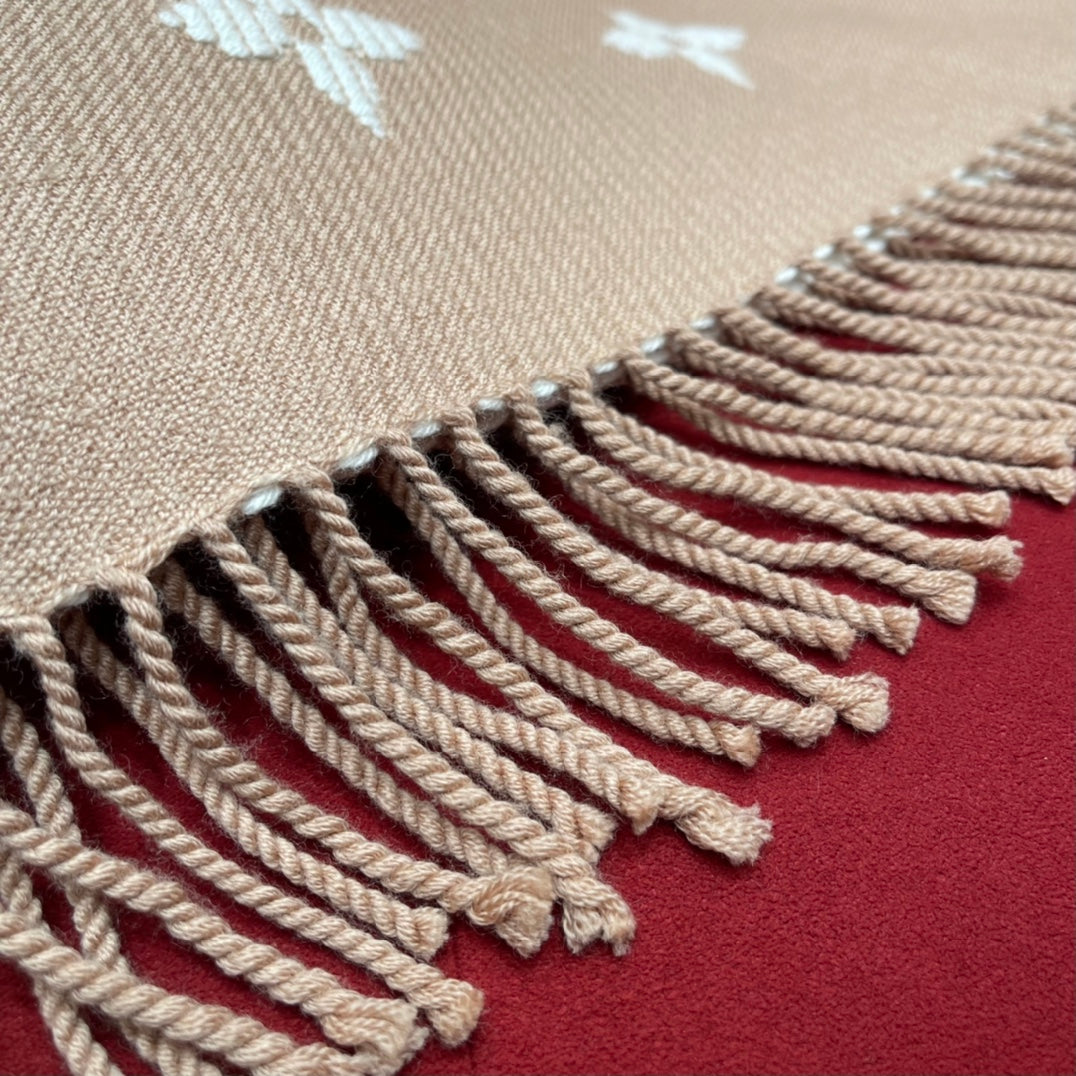 Louis Vuitton Monogram Scarf - Beige and White Luxury Winter Shawl with Fringes
