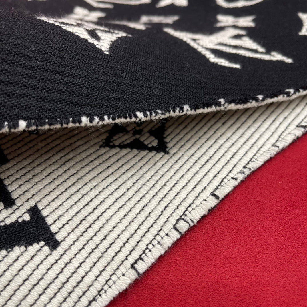 Louis Vuitton Monogram Scarf - Black and White Luxury Winter Scarf with Fringe Detail