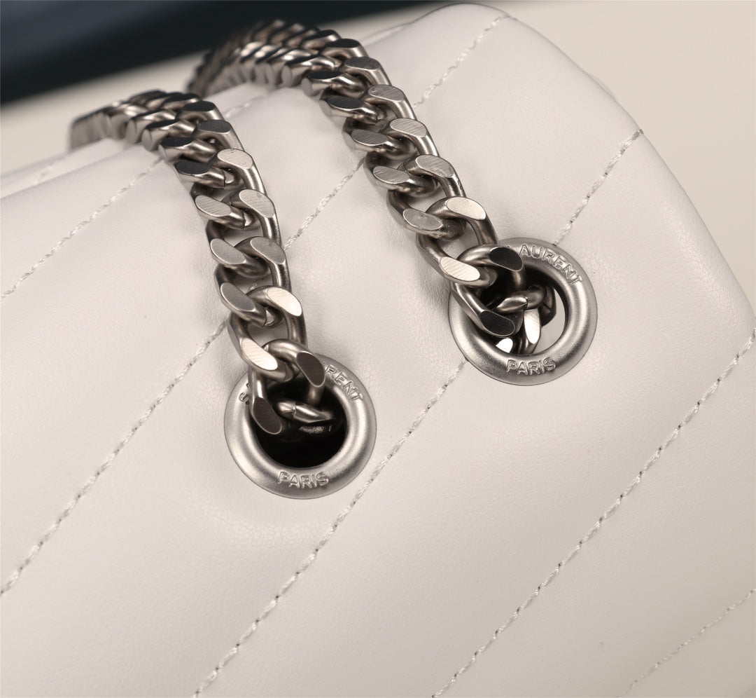 Saint Laurent Loulou Medium Shoulder Bag in Quilted White Leather with Silver Hardware
