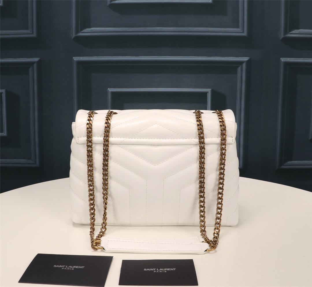 Saint Laurent Small Loulou Shoulder Bag in Quilted Leather - White