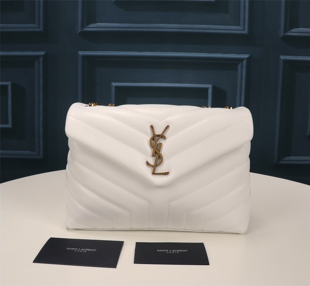 Saint Laurent Small Loulou Shoulder Bag in Quilted Leather - White