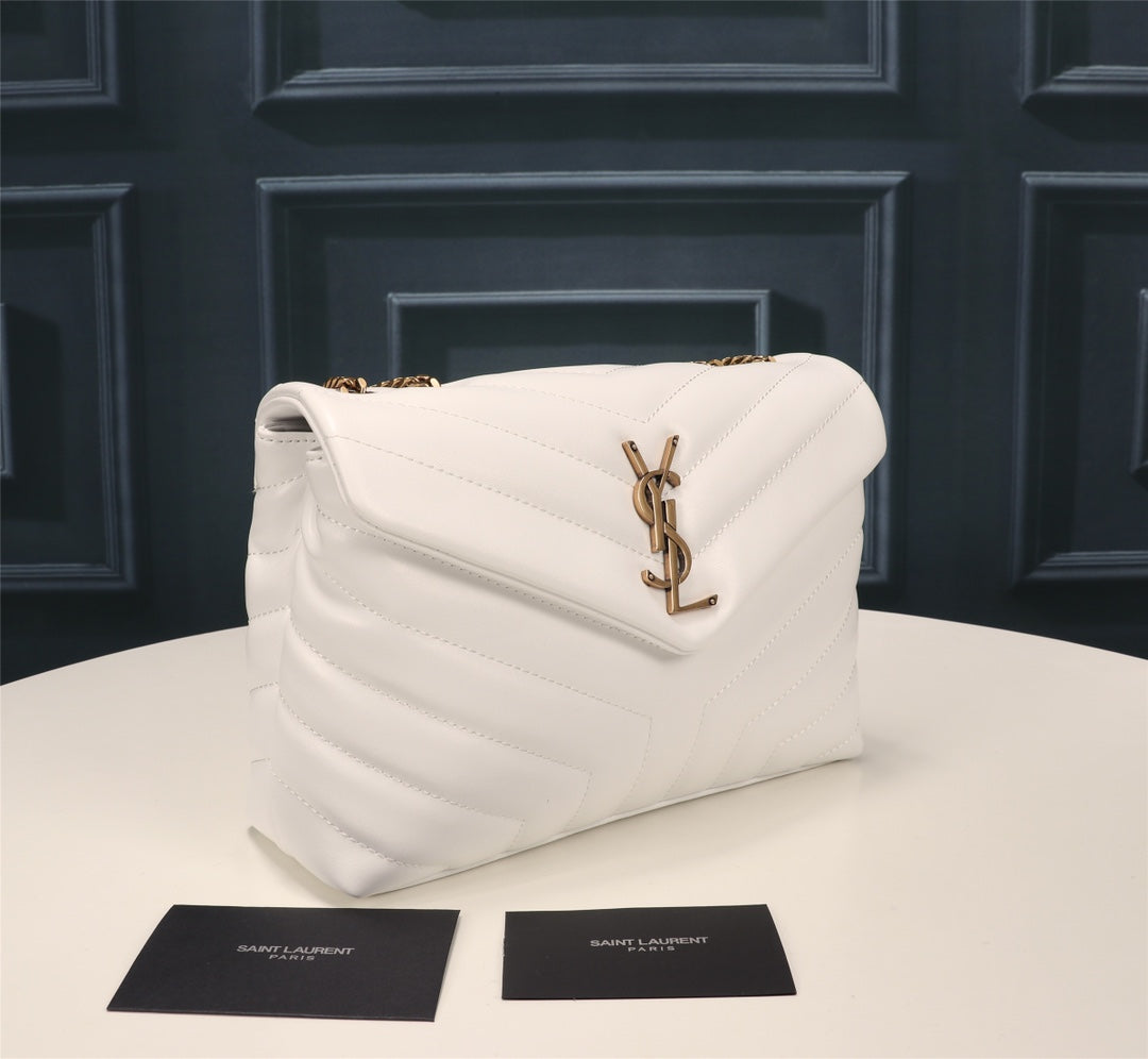 Saint Laurent Small Loulou Shoulder Bag in Quilted Leather - White