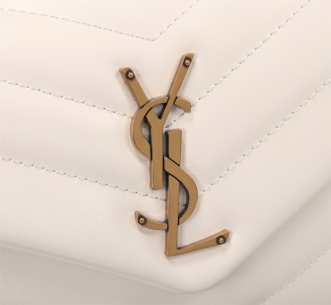 Saint Laurent Small Loulou Shoulder Bag in Quilted Leather - White