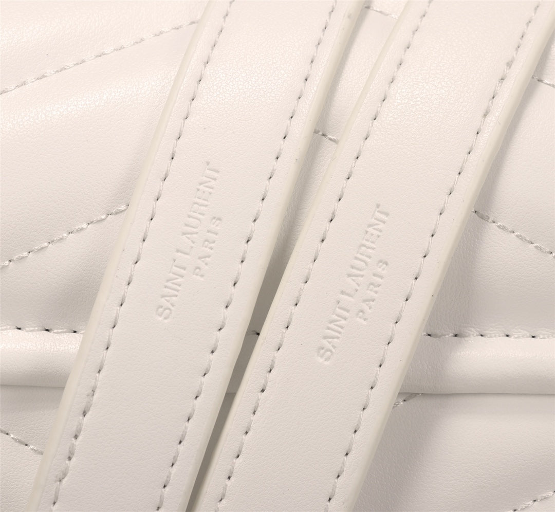 Saint Laurent Loulou Small Matelassé Leather Shoulder Bag - White/Gold