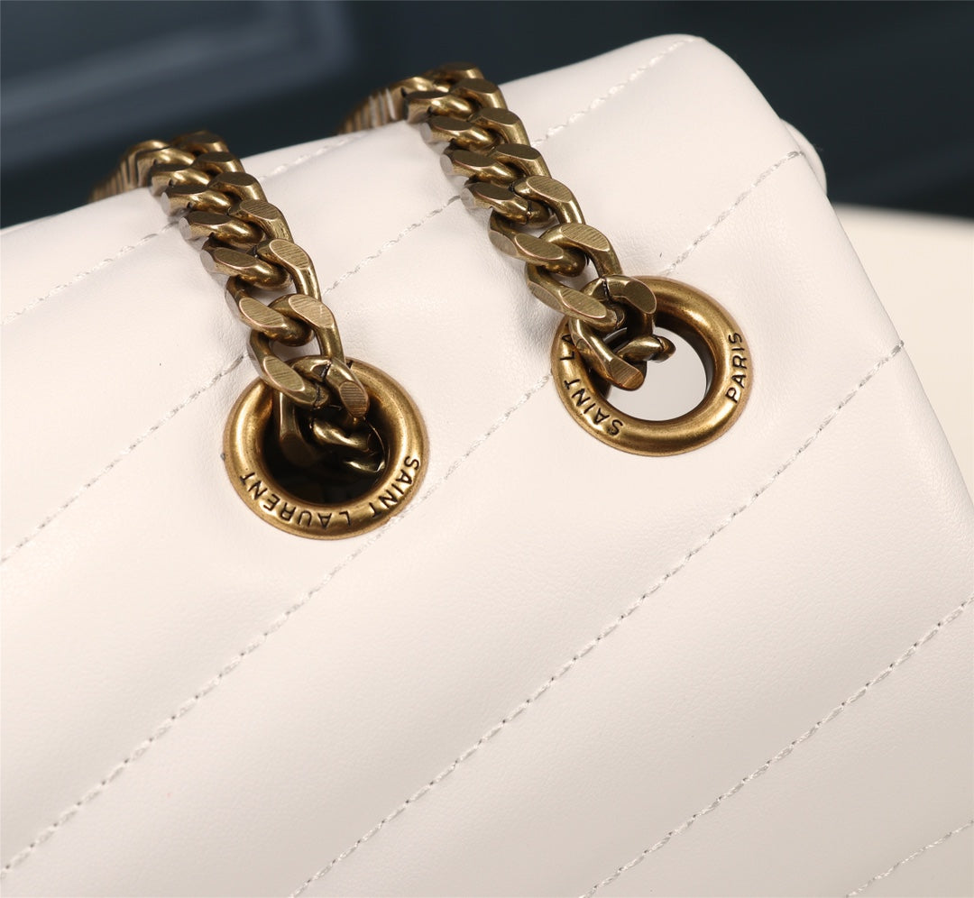 Saint Laurent Loulou Small Matelassé Leather Shoulder Bag - White/Gold