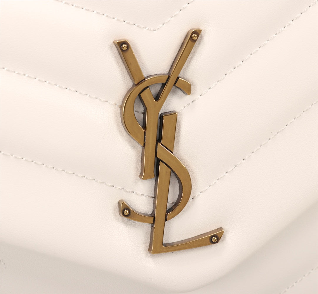 Saint Laurent Loulou Small Matelassé Leather Shoulder Bag - White/Gold