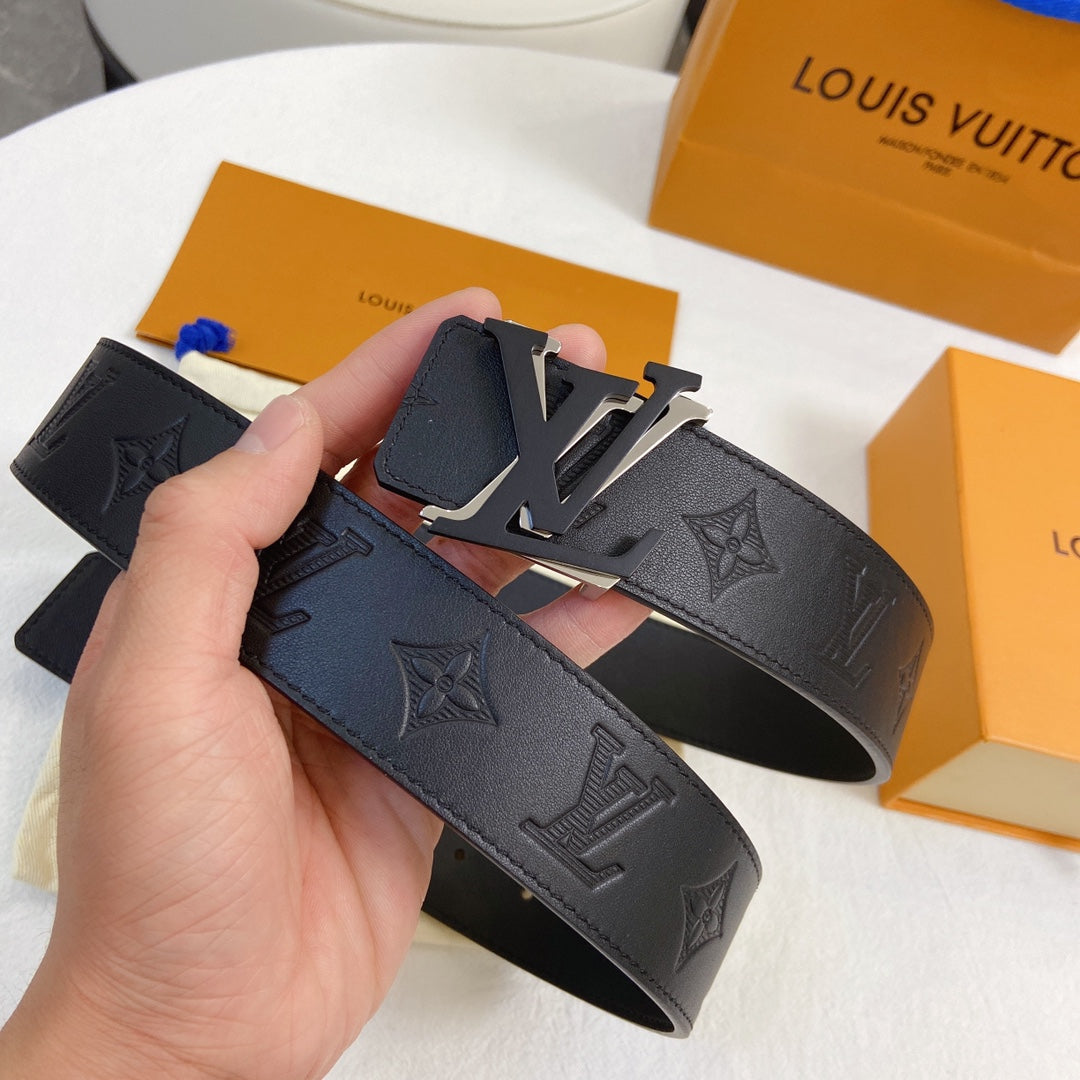 Louis Vuitton Men's LV Initiales 40mm Belt, Monogram Shadow Black Embossed Leather