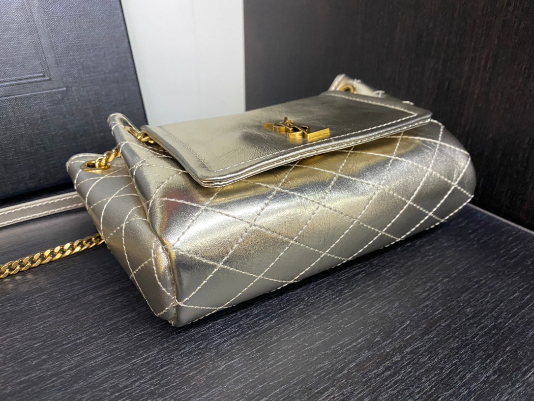 Saint Laurent Joe Mini Bucket Bag in Metallic Quilted Leather - Gold