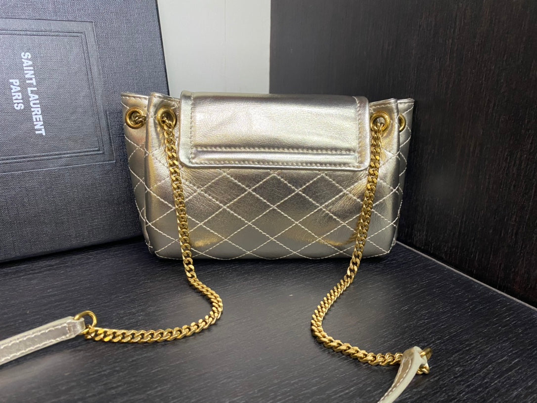 Saint Laurent Joe Mini Bucket Bag in Metallic Quilted Leather - Gold