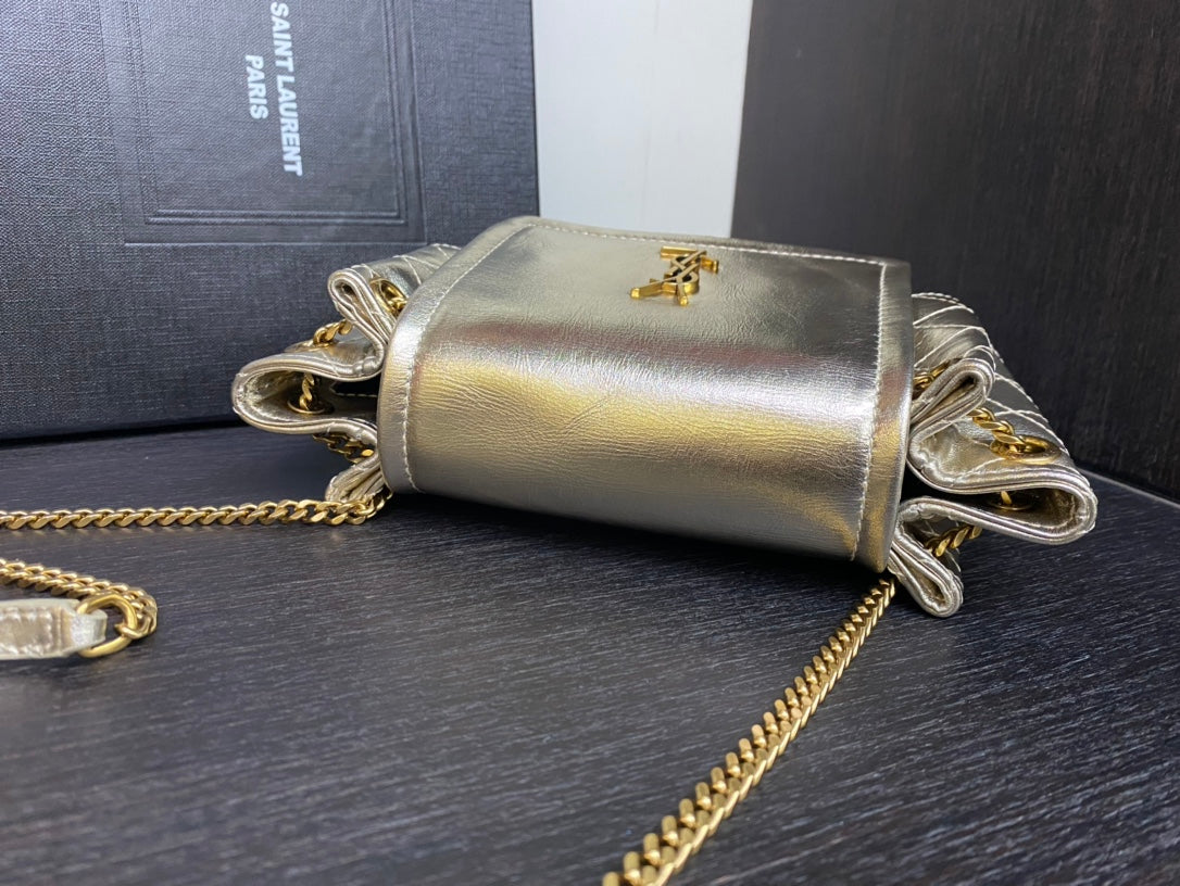 Saint Laurent Joe Mini Bucket Bag in Metallic Quilted Leather - Gold