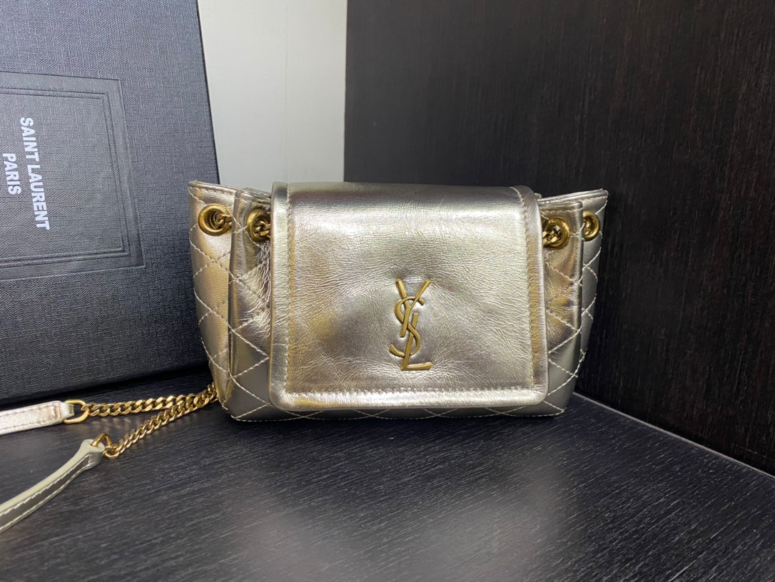 Saint Laurent Joe Mini Bucket Bag in Metallic Quilted Leather - Gold