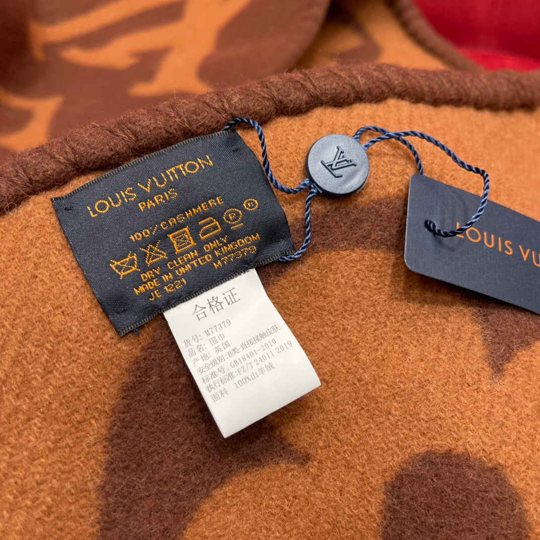 Louis Vuitton Logomania Monogram Scarf - Brown and Tan Designer Wool Blend Winter Scarf