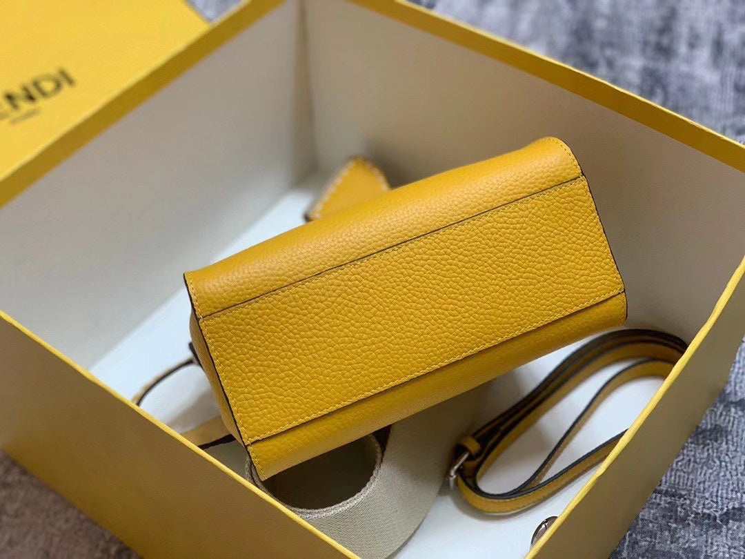 Fendi Peekaboo Mini Yellow Leather Handbag with FF Logo Nano Baguette Accessory