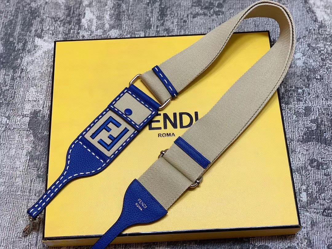 Fendi Electric Blue Leather Handbag with Contrast Stitching and FF Logo Accessory