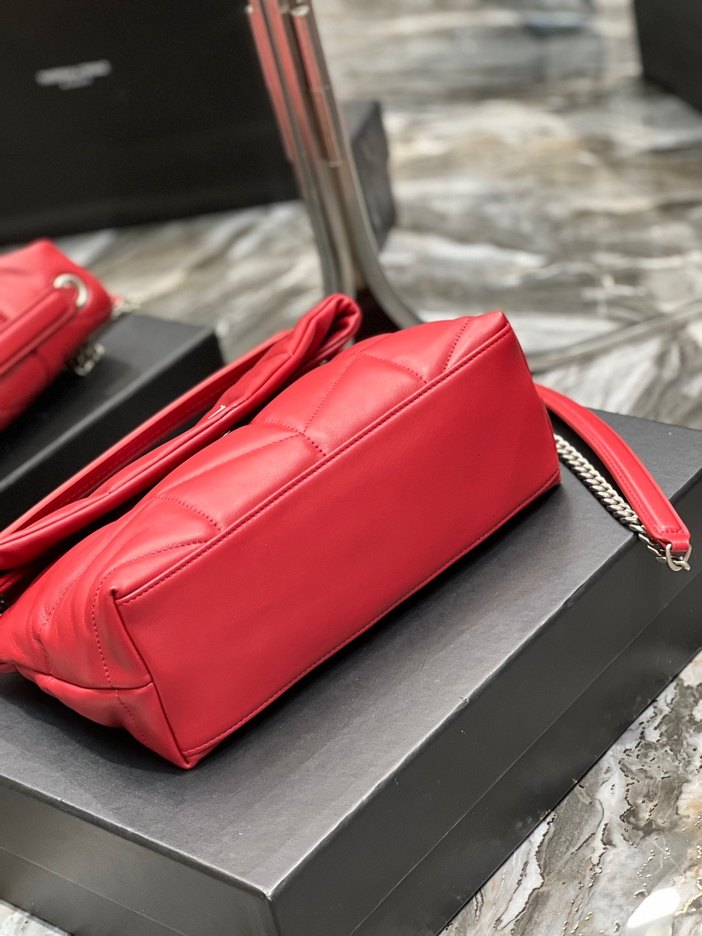 Saint Laurent Small Loulou Puffer Bag in Quilted Lambskin Red with Silver Hardware