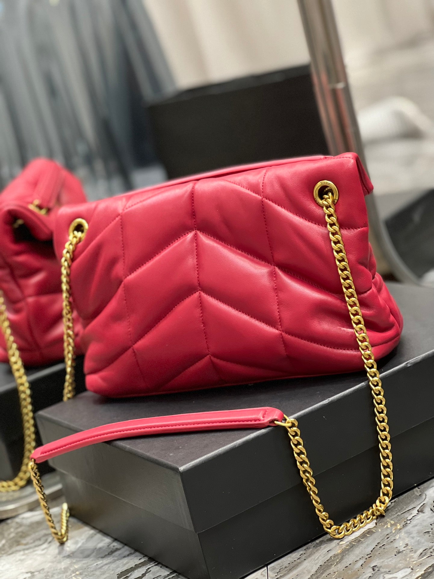 Saint Laurent Loulou Puffer Small in Quilted Lambskin Red