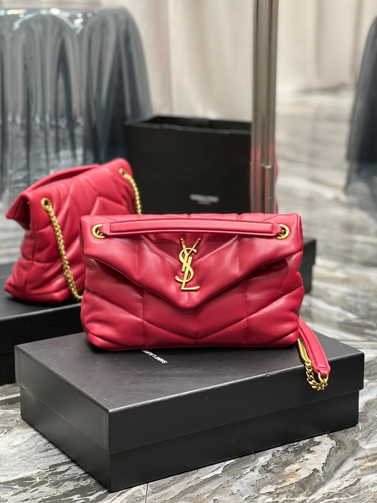 Saint Laurent Loulou Puffer Small in Quilted Lambskin Red
