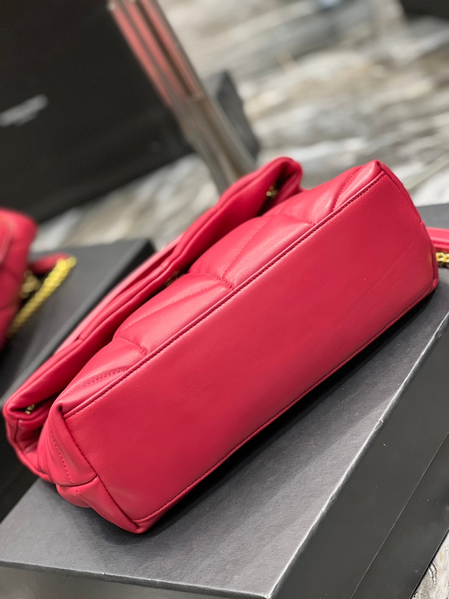 Saint Laurent Loulou Puffer Small in Quilted Lambskin Red