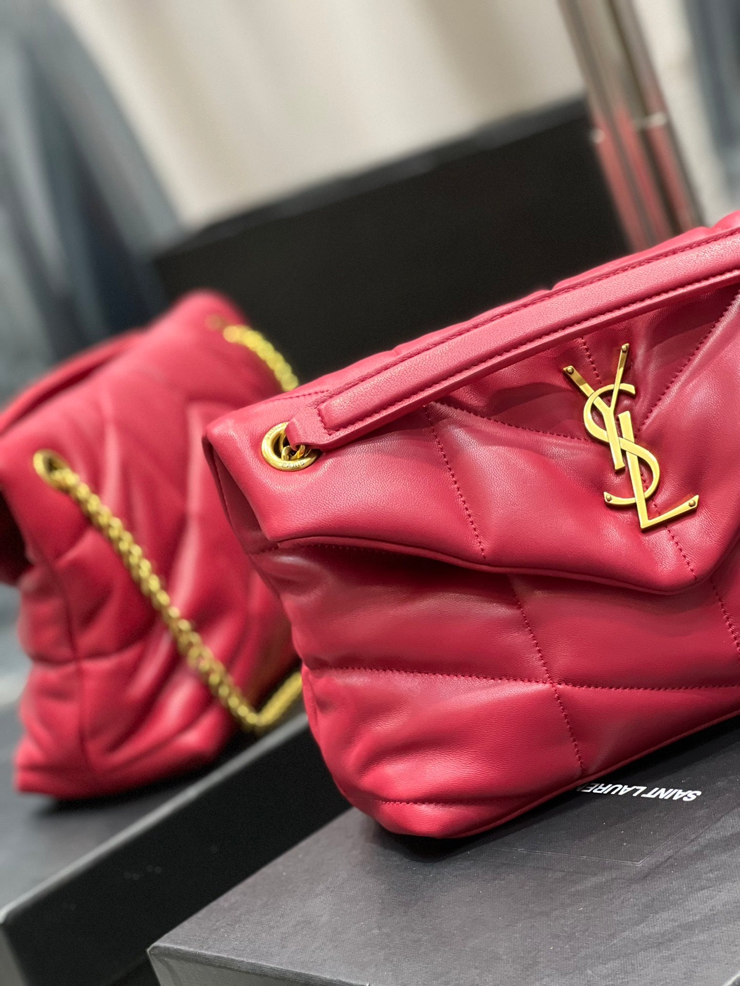 Saint Laurent Loulou Puffer Small in Quilted Lambskin Red