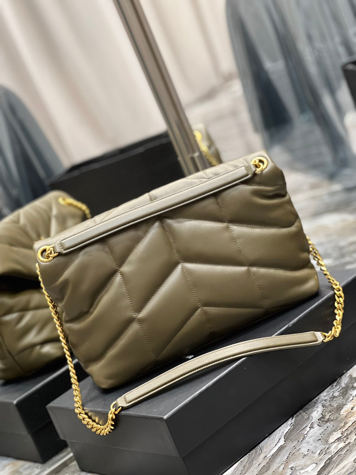 Saint Laurent Loulou Puffer Small Quilted Leather Chain Bag - Olive Green