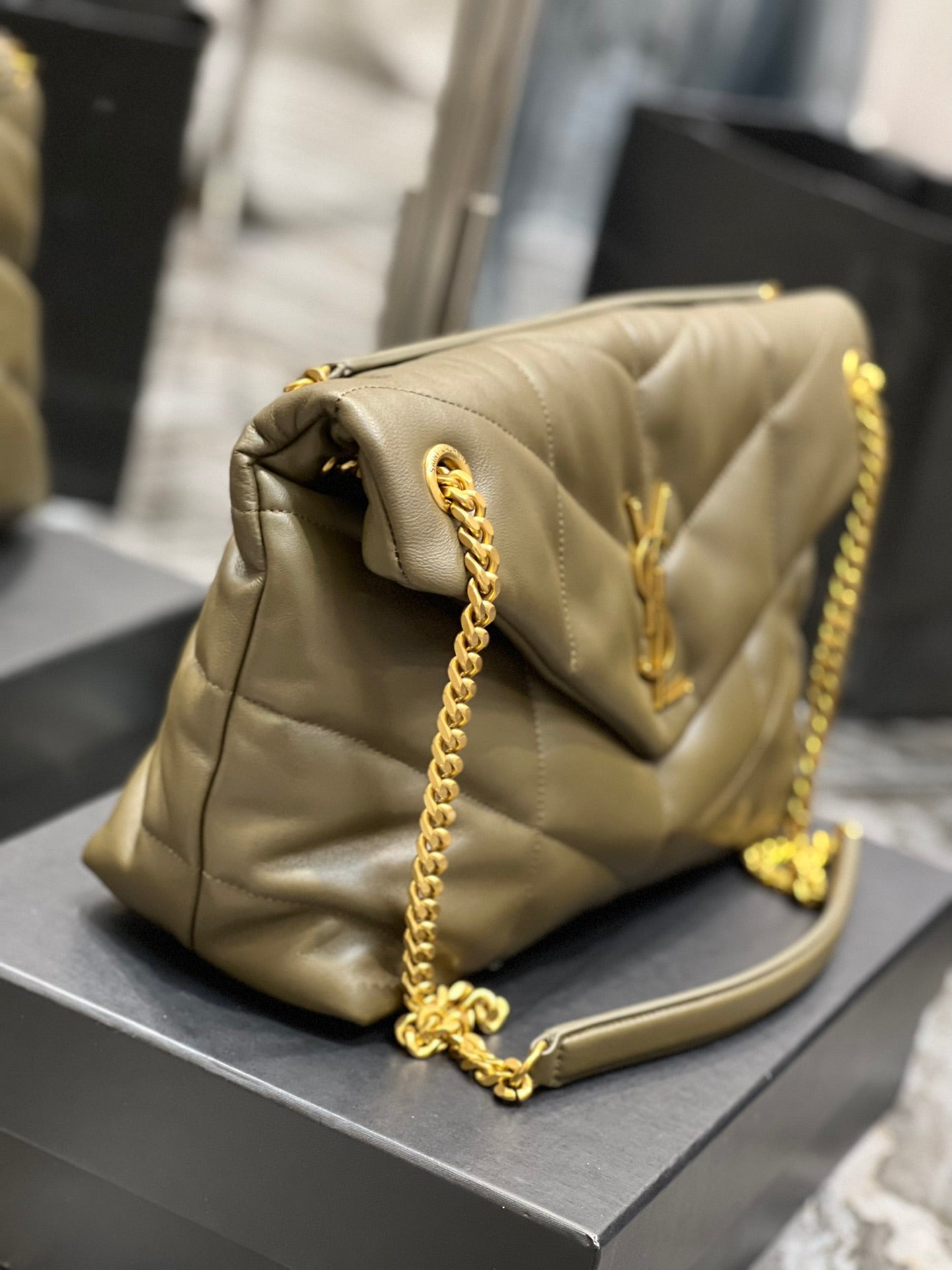 Saint Laurent Loulou Puffer Small Quilted Leather Chain Bag - Olive Green