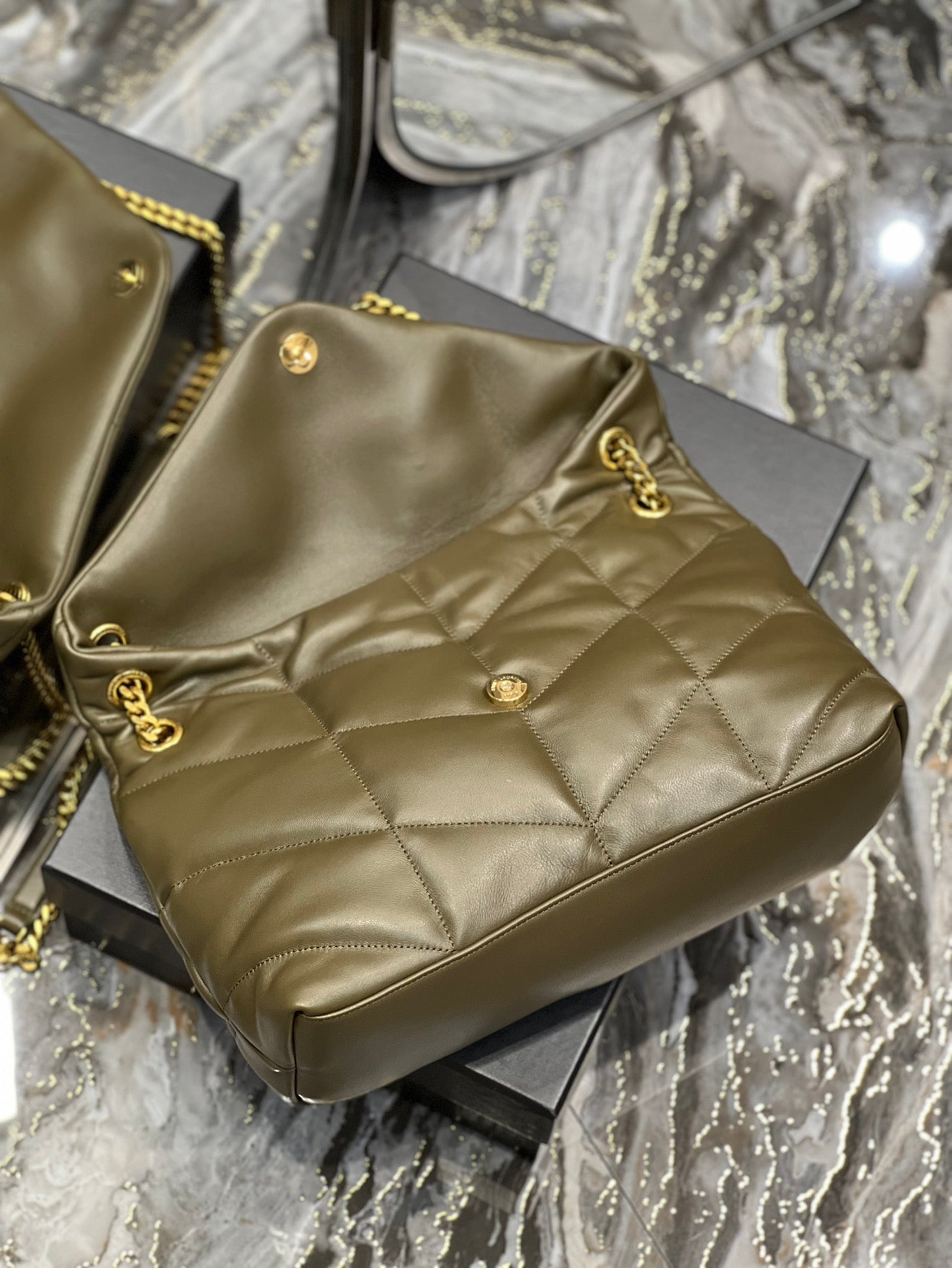 Saint Laurent Loulou Puffer Small Quilted Leather Chain Bag - Olive Green