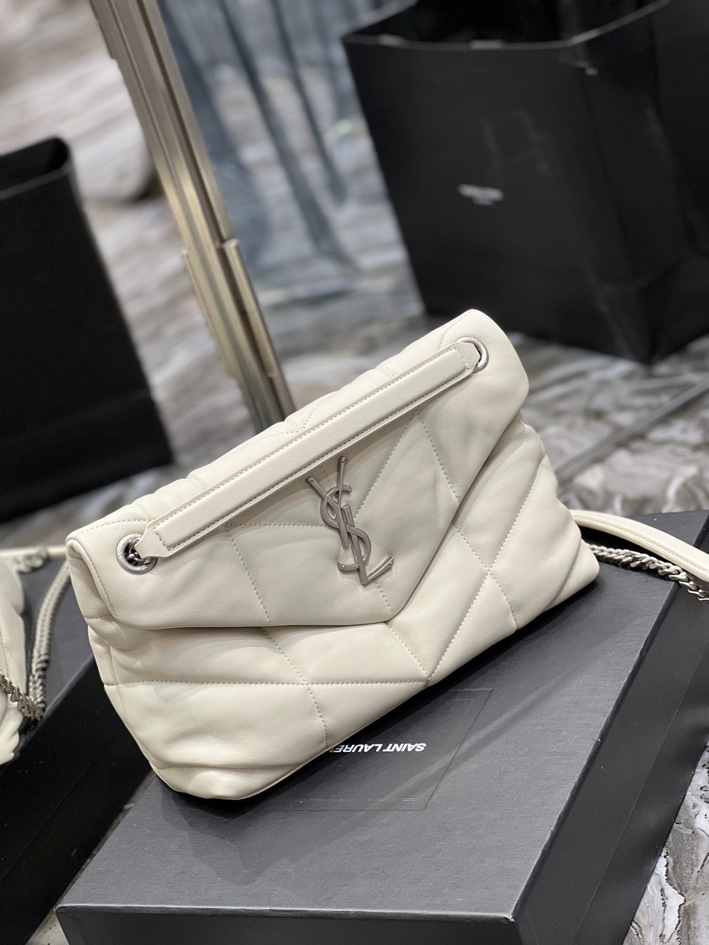 Saint Laurent Toy Loulou Quilted Leather Shoulder Bag - White