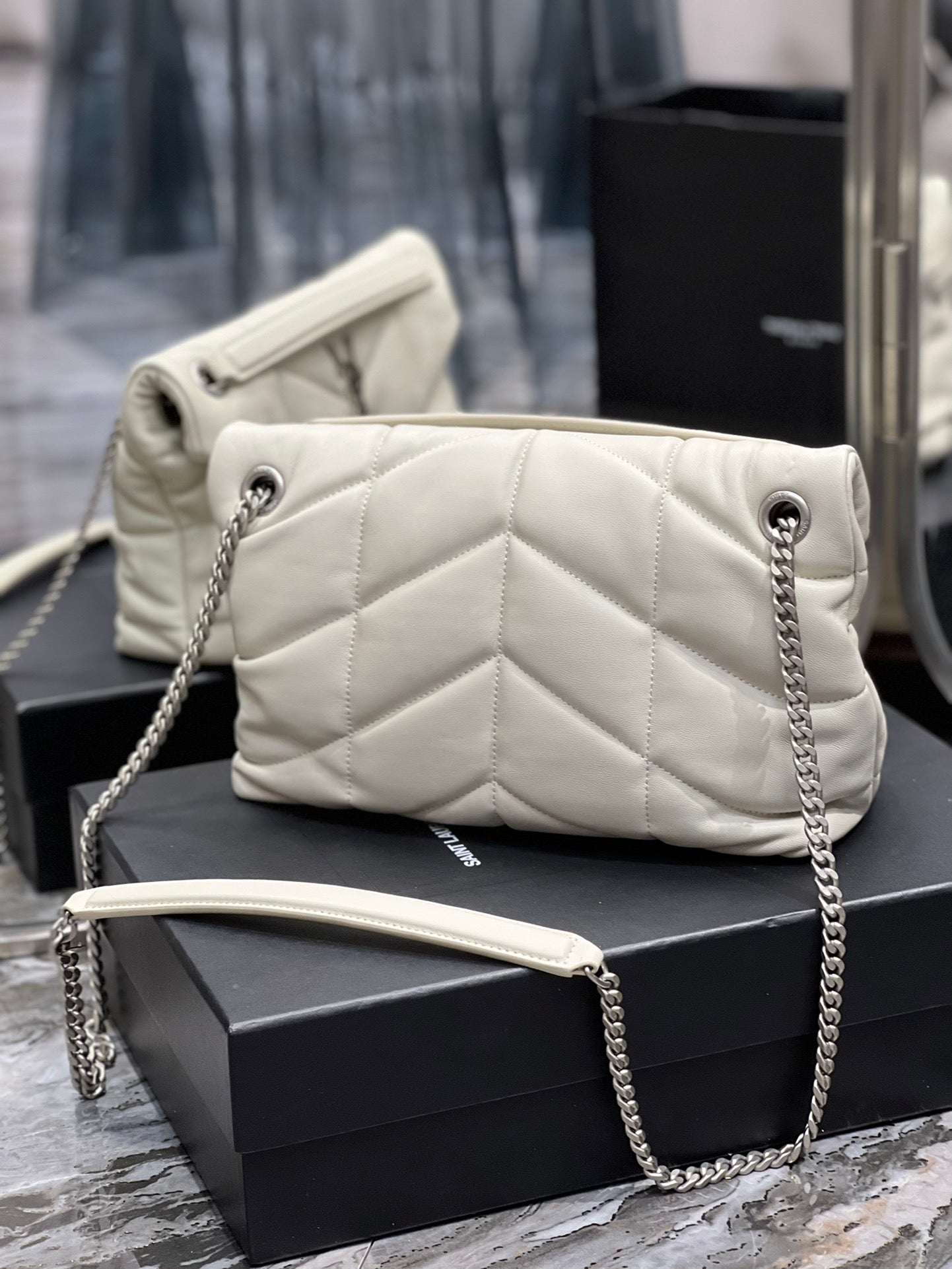 Saint Laurent Toy Loulou Quilted Leather Shoulder Bag - White