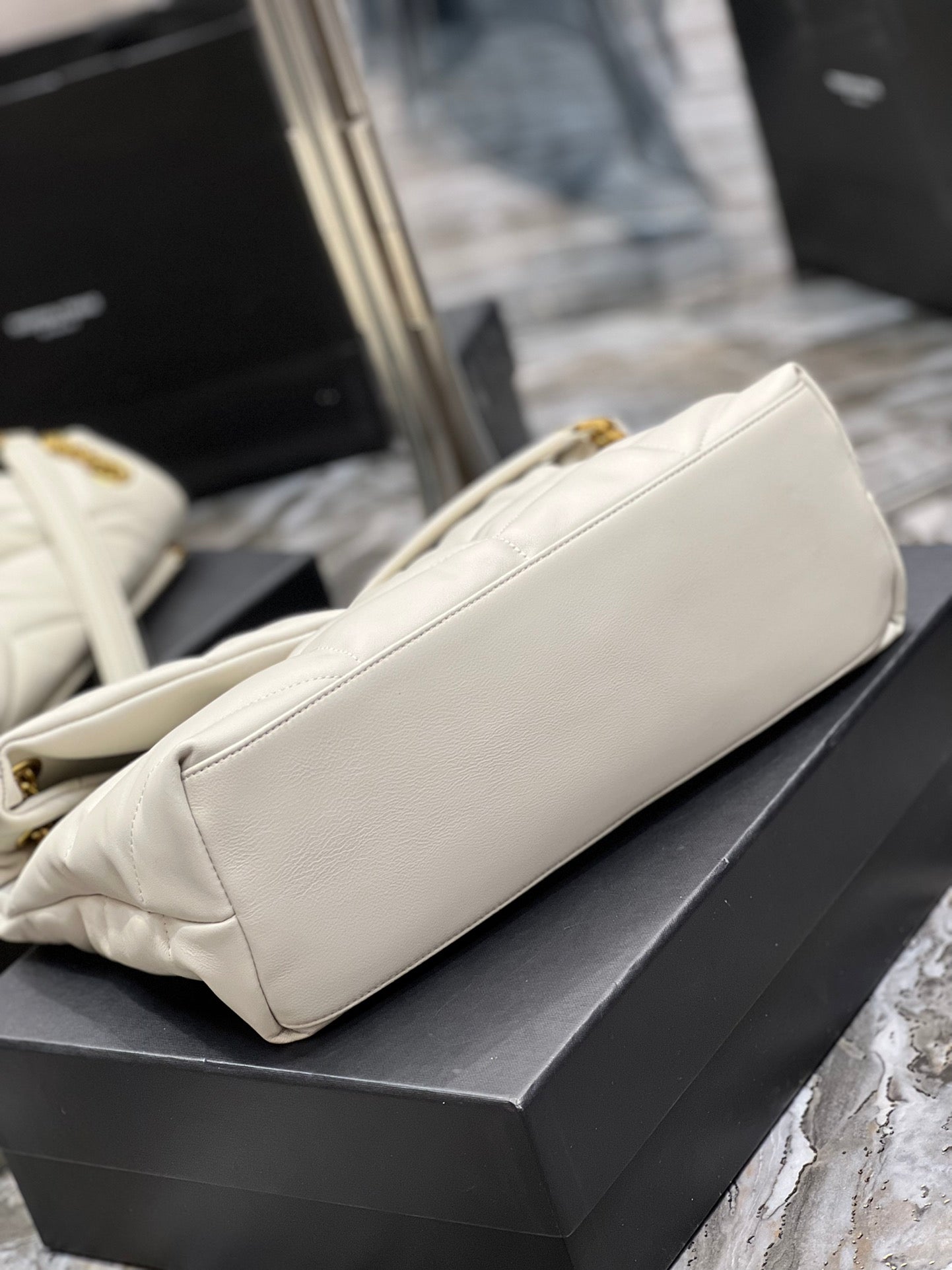 Saint Laurent Small Loulou Puffer Bag in Quilted Lambskin - Off-White/Gold