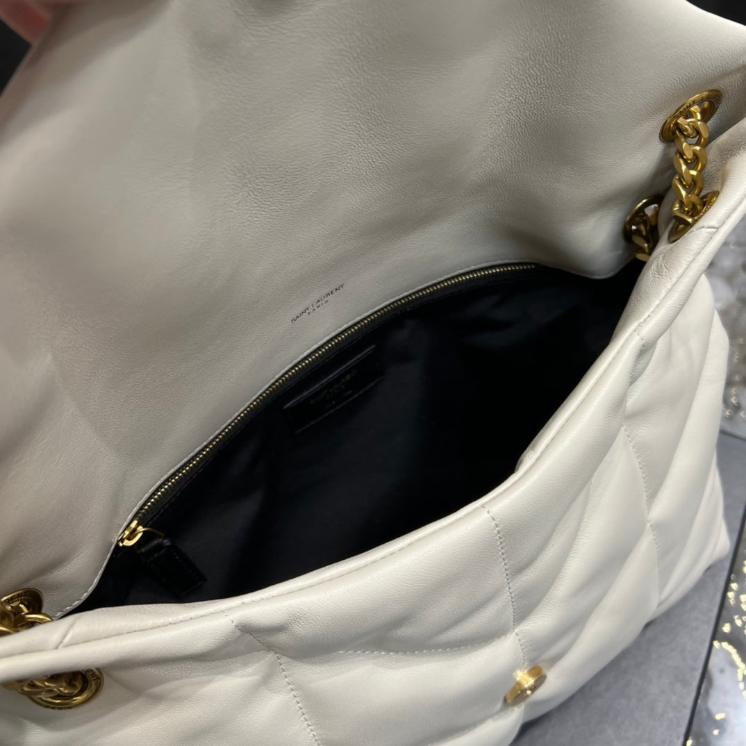 Saint Laurent Small Loulou Puffer Bag in Quilted Lambskin - Off-White/Gold