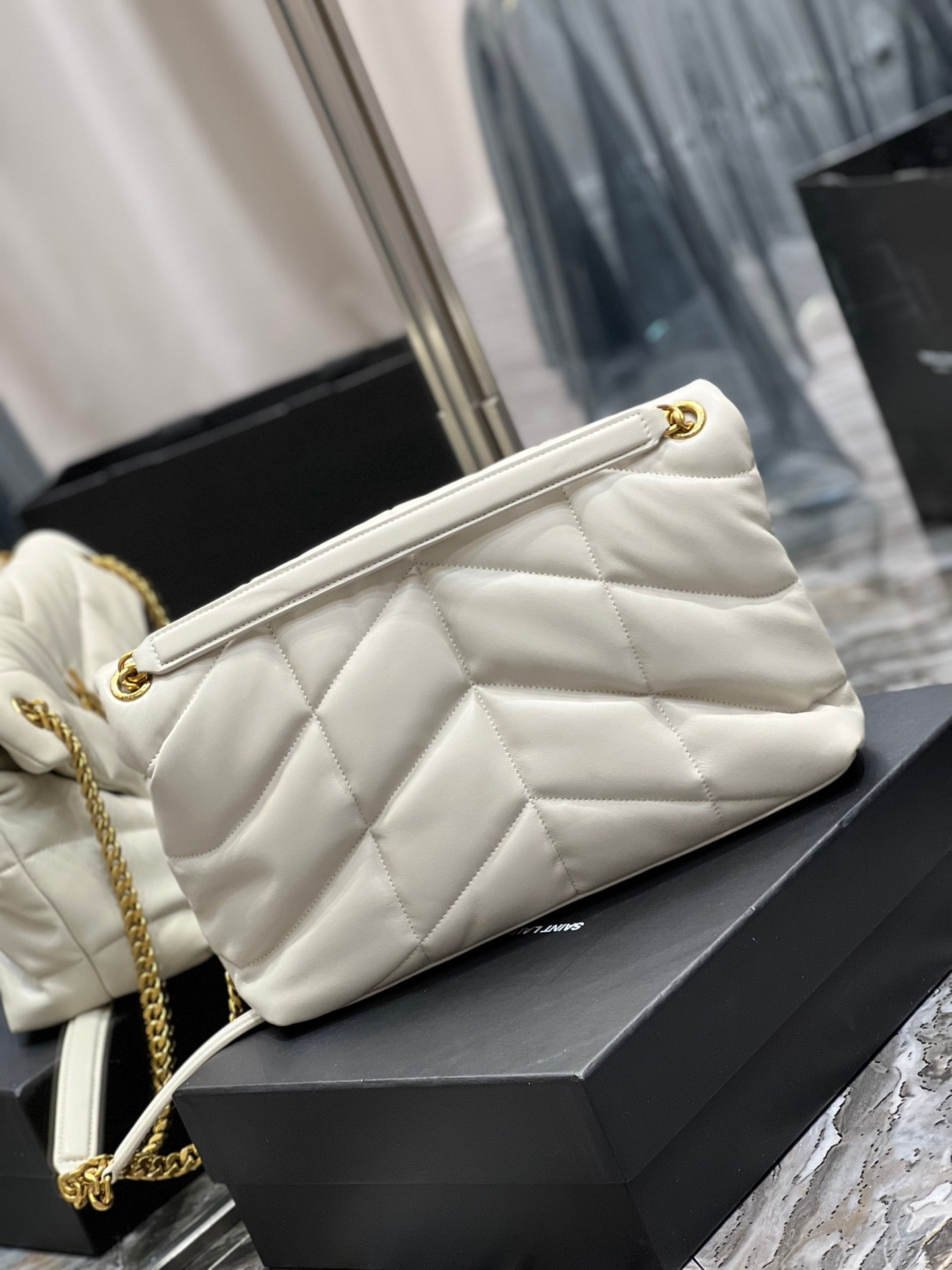 Saint Laurent Small Loulou Puffer Bag in Quilted Lambskin - Off-White/Gold