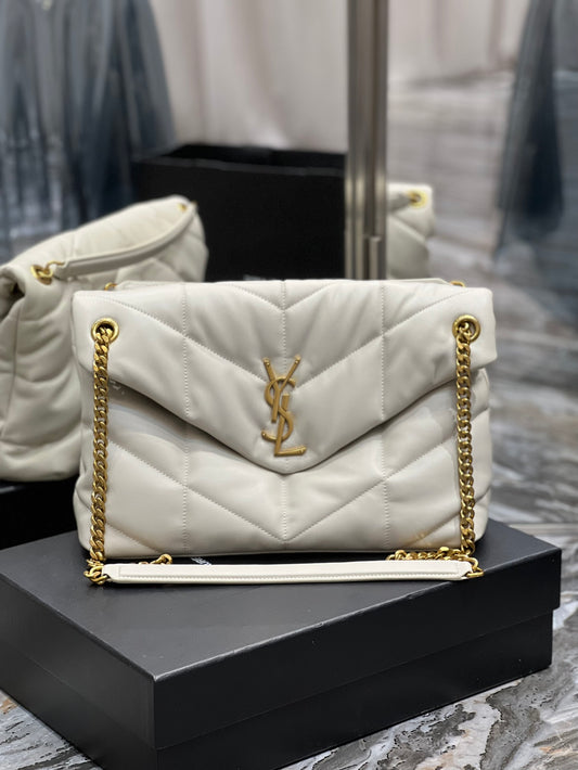 Saint Laurent Small Loulou Puffer Bag in Quilted Lambskin - Off-White/Gold