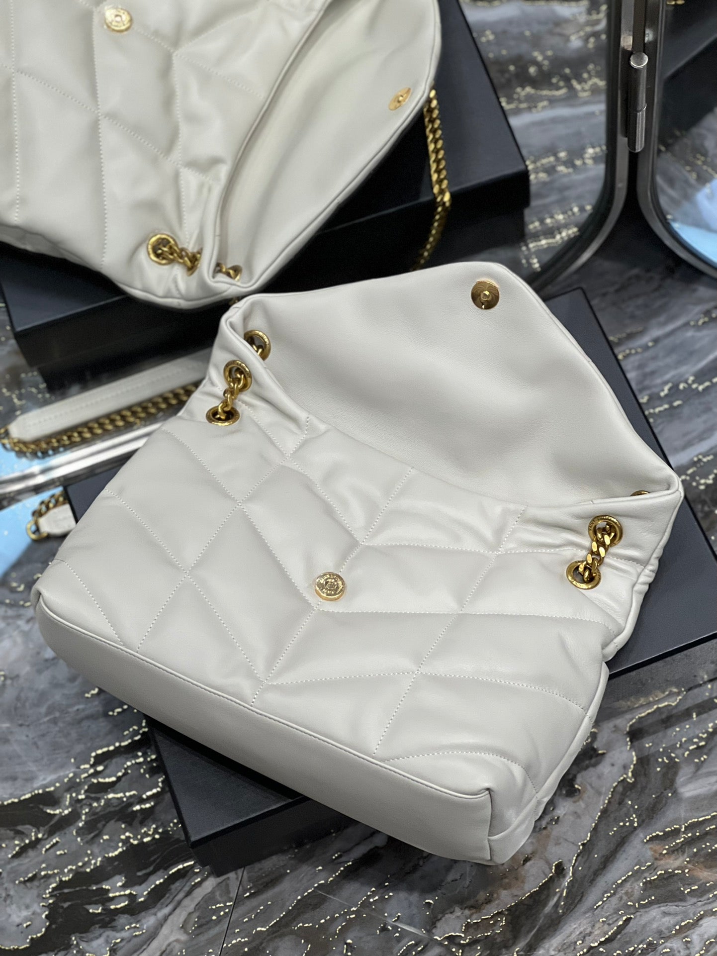 Saint Laurent Small Loulou Puffer Bag in Quilted Lambskin - Off-White/Gold