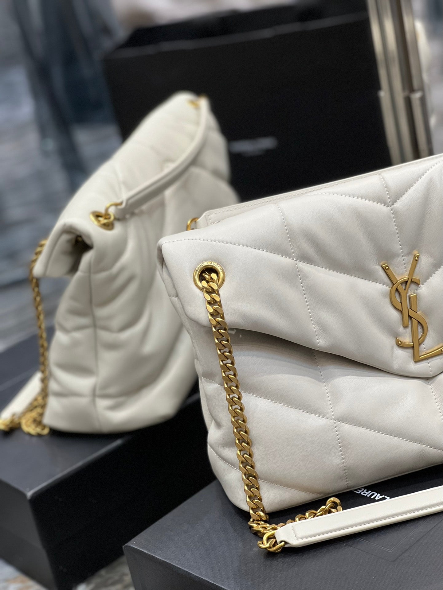 Saint Laurent Small Loulou Puffer Bag in Quilted Lambskin - Off-White/Gold